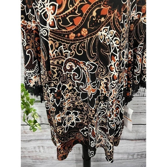 Nina Leonard Tunic Dress sz Small Black Brown Paisley Lace Boho Wedding Dinner - Picture 7 of 13